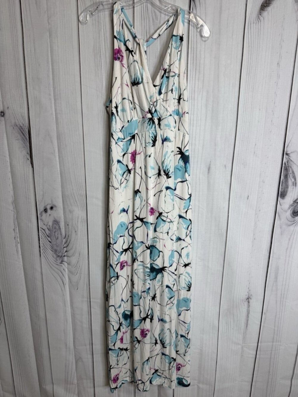 Soma WKND Soft Thick Knit Maxi Dress Sz L Racerback White Floral